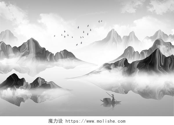 中国风新中式山水插画背景山水